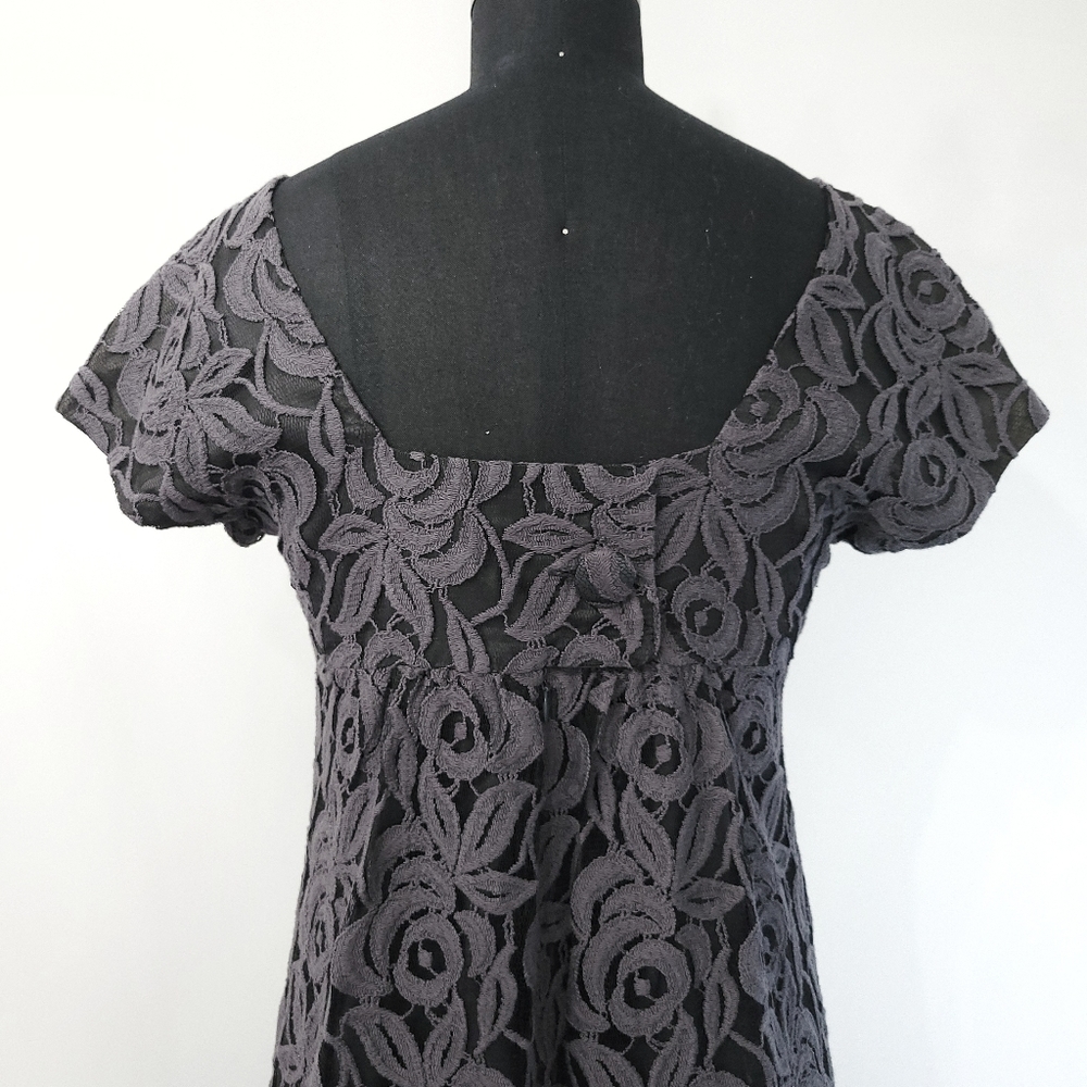 RARE Anna Sui Dark Floral Grey Lace Wild Roses Witchycore Babydoll Dress - Picture 11 of 15